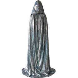 NEW Warmoor Unisex Full Length Hooded Cloak Party Costume Adult Shiny Cape Laser Silver Robe for Halloween Stage Show Role Play