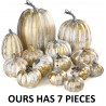NEW 7 PIECE Pumpkin DecoR - Pumpkins for Decorating, Pumpkin Decorations, Foam/Plastic/Fake/Faux/Artificial Pumpkins for Fall Autumn Halloween Thanksgiving Porch Tabletop, Gold & White