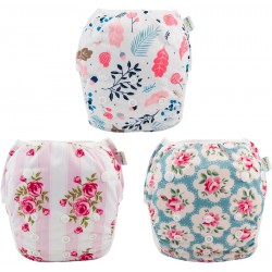 NEW 3 PACK Babygoal Baby Reusable Swim Diaper, Washable and Adjustable for Babies 8M-3 Years, Toddlers Swim Lessons 3ZSD01-CA, L-rose & Peach Blossom