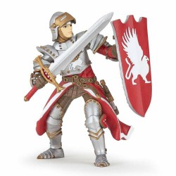 NEW PAPO Fantasy World Griffin Knight Toy Figure, Silver/Red