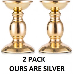 NEW Nuptio Set of 2 SILVER Candlestick Metal Pillar Candle Holders for 3 inches Dia Candle, Wedding Centerpieces Candlestick Holders Stand Centerpiece Decoration, 6 HIGH