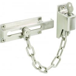 NEW Prime-Line U 11093 Keyed Chain Door Guard, 3-1/4 In., Steel and Diecast Construction, Satin Nickel Plated Finish (Single Pack)