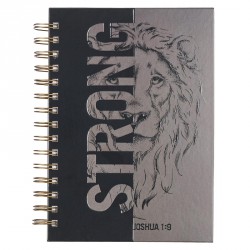 NEW Hardcover Journal Strong Lion Joshua 1:9, Black and Gray Inspirational Wire Bound Notebook w/192 Lined Pages, Large