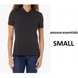 NEW WOMENS SMALL Amazon Essentials Short-Sleeve Polo, BLACK