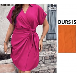 NEW WOMENS 4XL  SHEIN Plus Batwing Sleeve Knot Side Wrap Dress, ORANGE