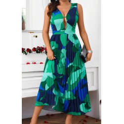 NEW 1XL SHEIN Clasi Women Fashionable Summer Vacation Style Printed Pleated Dress