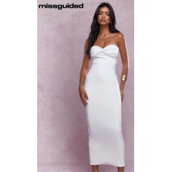 NEW SMALL MISSGUIDED Twist Knot Detail Jersey Bandeau Bodycon Maxi Dress