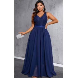 NEW 3XL SHEIN Belle Plus Size Women's Elegant V-Neck Contrast Lace Sleeveless Long Dress, Summer Maxi Women Outfit