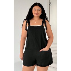 NEW XL SHEIN EZwear Summer Casual And Loose Black Knot Strap Pocket Patched Pinafore Short Romper
