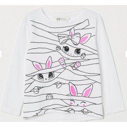 new kids size 4-6y H&M Girls White Printed Cotton Top