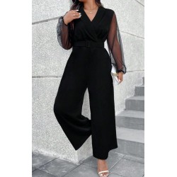 NEW WOMENS 0XL SHEIN CURVE Clasi Plus Size Mesh Splice Turn Down Collar Jumpsuit
