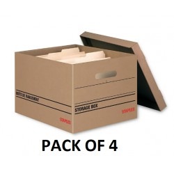 NEW 4 PACK Staples Basic-duty 100% Recycled Storage Box, LETTER/LEGAL SIZE, 12X10X15, 159KG STACKING STRENGTH