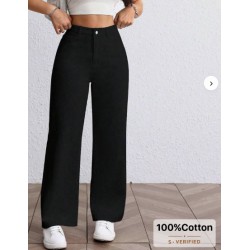 NEW WOMENS MEDIUM SHEIN Versatile Solid Color High Waist Straight Leg Jeans, BLACK