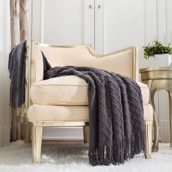 NEW CREVENT Knitted Decorative Throw Blanket for Couch Sofa Chair Bed, Soft Breathable Lightweight for Spring Summer (50 inch X60 inch Dark Grey)