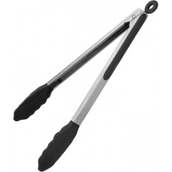 NEW 00ºF Heat Resistant Kitchen Tongs: U-Taste 12 Large Silicone Cooking Tong with Sturdy Non Stick Rubber Tips & Silicon Coated 18/8 Stainless Steel Handle & Smooth Locking for Serving Grill (Black)