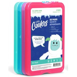 NEW ( READ NOTES) 4 PACK Cool Coolers by Fit + Fresh, XL Slim Ice Pack, Quick Freeze Space Saving Reusable Ice Packs for Lunch Boxes, Lunch Bags or Coolers, Multicolored