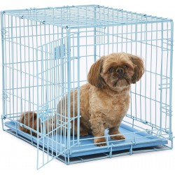 NEW MidWest 24 Blue iCrate Folding Metal Dog Crate | Divider Panel, Floor Protecting Feet, Leak Proof Plastic Tray; 24L x 18W x 19H Inches, Small Dog Breed