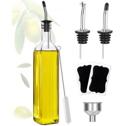 NEW Showvigor Olive Oil Dispenser Oil Bottle for Kitchen, Oil and Vinegar Dispenser Bottles 500 ml/17 oz, Home Square Tall Glass Oil Dispenser with 1 Pourers,2 Labels and Funnel as Kitchen Helper