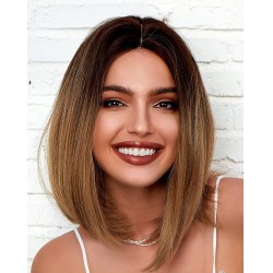 NEW Ombre Brown Bob Wig Shoulder Length Wigs for Women Short Ombre Wig Middle Part Heat Resistant Fibre Synthetic Wig Natural Looking