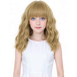 NEW VERNA Kids Blonde Wig with Bangs - Short Wavy Synthetic Hair for Girls, Cosplay, Halloween Party Costume (12 Inches, Ash Blonde)