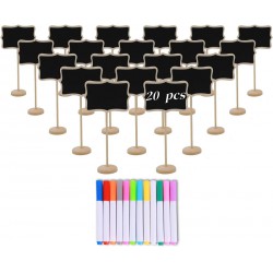 NEW 20PCS Wood Mini Chalkboard Sign and Replacement Stickers, Food Labels for Party Buffet,Blackboard for Message Board Signs,Weddings Place Cards, Birthday Party