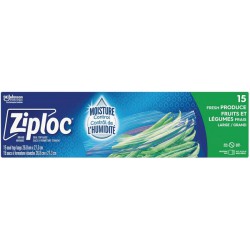 NEW Ziploc Large Fresh Produce Bags, Grip 'n Seal Technology for Easier Grip, Open and Close, 15 Count