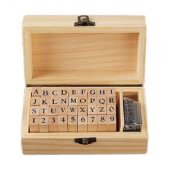 NEW 45Pcs Creative English Letter Arabic Numerals Stampers Adorable Wooden Scrapbook Seal Set with Inkpad for Students Children Adults (Pattern A)