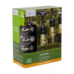 LIGHTLY USED  Mainstays 10 Count Solar LED Warm White Cafe String lights - TOTAL LENGTH 25.2 FT - LIGHTED LENGTH 15 FT
