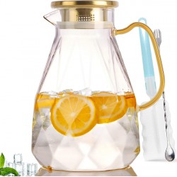 NEW Yirilan Glass Pitcher with Lid,74OZ/2.2L Water Pitcher with Lid,Drink Pitcher with Handle